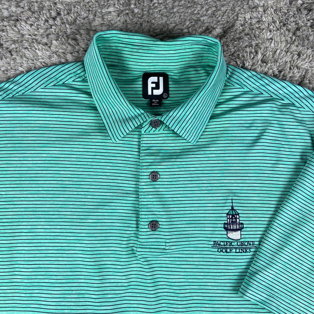 FootJoy ProDry Striped Golf Polo Shirt Mens L Green Pacific Grove Golf Links